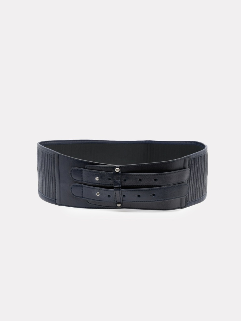 SARAH PACINI Marine Blue Wide Soft Leather Hip Belt Ribbed Stitch Detail